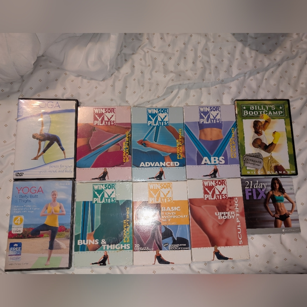 10 workout DVDs- Windsor Pilates/Yoga/Billy Blanks